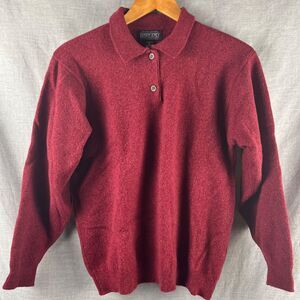 Vtg Lands' End Henley Sweater Women's S (6-8) Burgundy 100% Lambswool Knit in UK